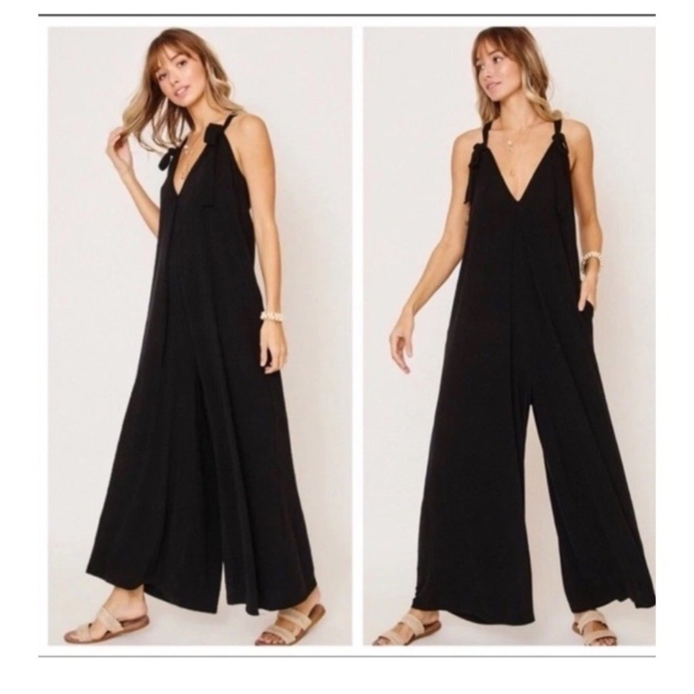 Ces Femme Black Wide Leg Jumpsuit Romper Made in USA Womens Size Small